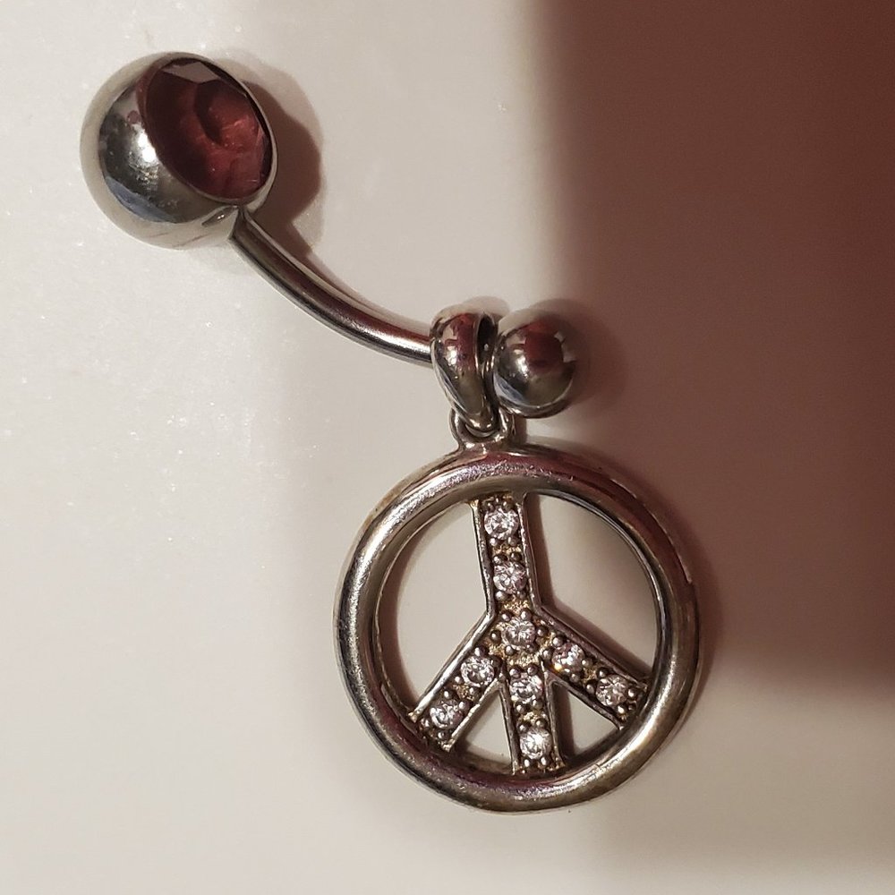 Morbid Metals Peace Sign Body Jewelry Red Stone NWT Piercing Accessory